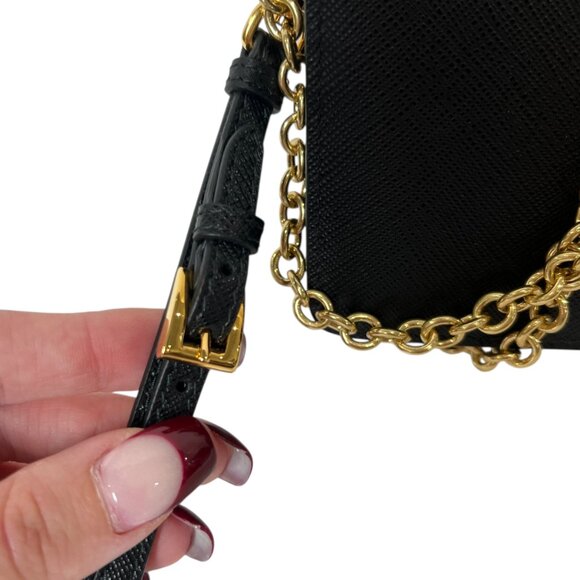 PRADA Black Saffiano Gold Wallet On Chain WOC Wristlet - Picture 3 of 13